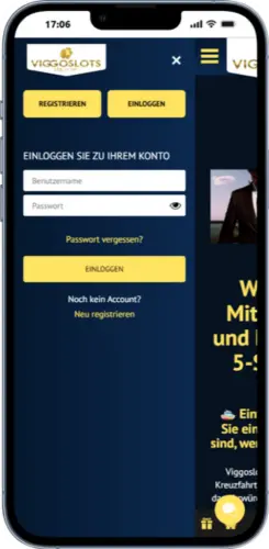 Loginformular bei Viggoslots mit Eingabefeldern für E-Mail-Adresse und Passwort