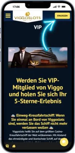 Anmeldeschaltfläche auf der Viggoslots Webseite, deutlich sichtbar im Hauptmenü