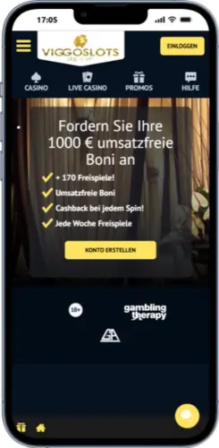 Startseite des Viggoslots Casinos mit Login-Option für Spieler aus Deutschland