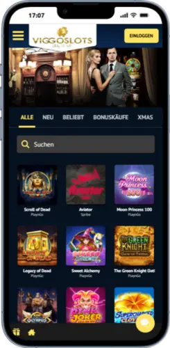 Spielauswahl im Viggoslots Casino mit einer großen Vielfalt an Slots und Live-Spielen